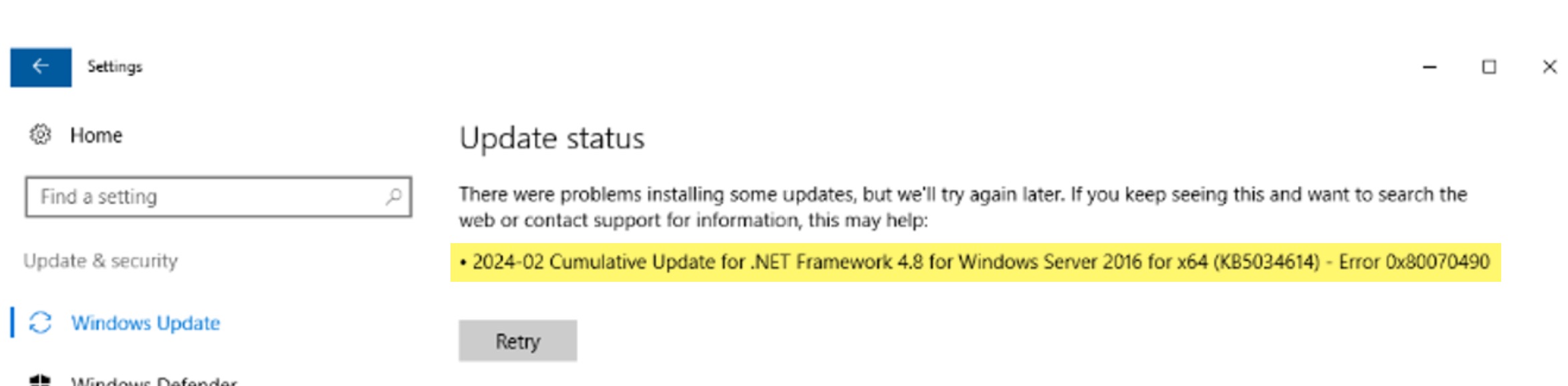 Windows Update Error Code 0x80070490