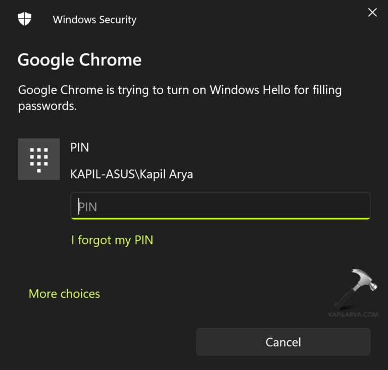 Disable Windows Hello for Google Chrome passwords