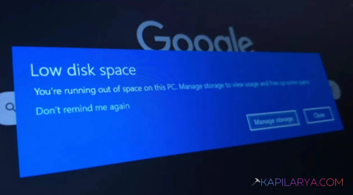 low disk space you are running out of space on this pc