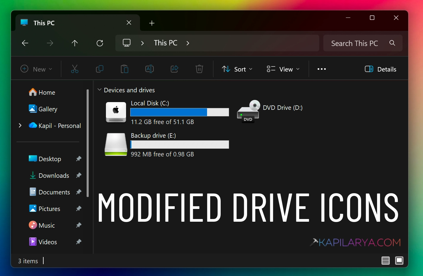 Modified or changed drive icons