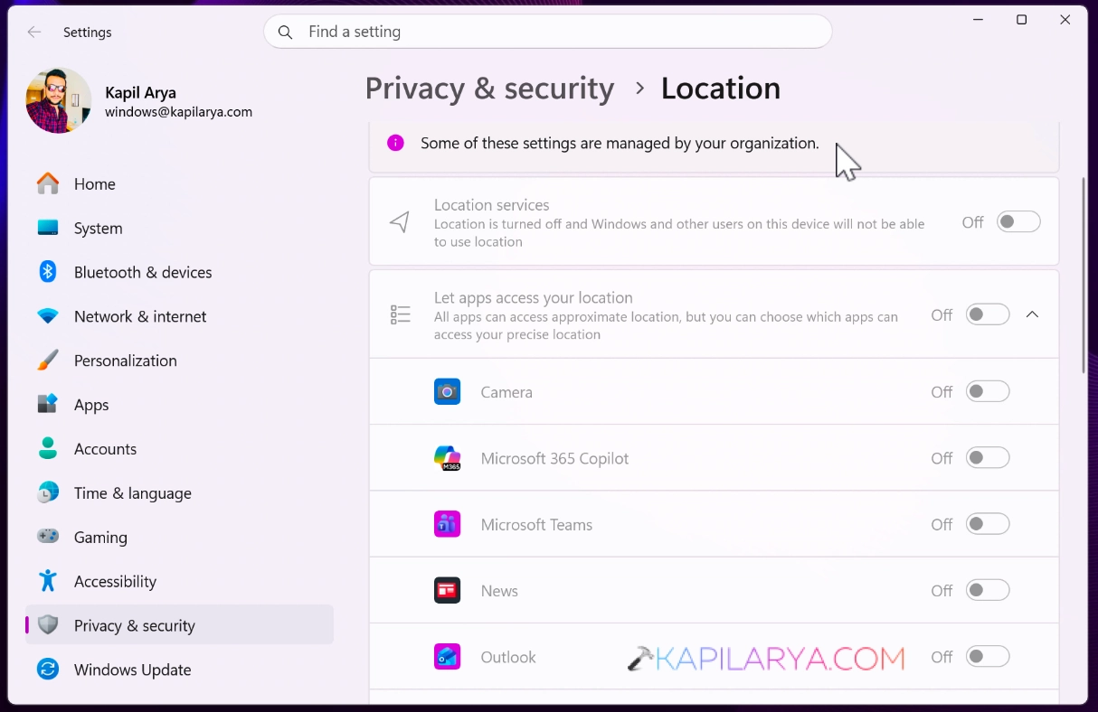 Can't turn on location services in Windows 11