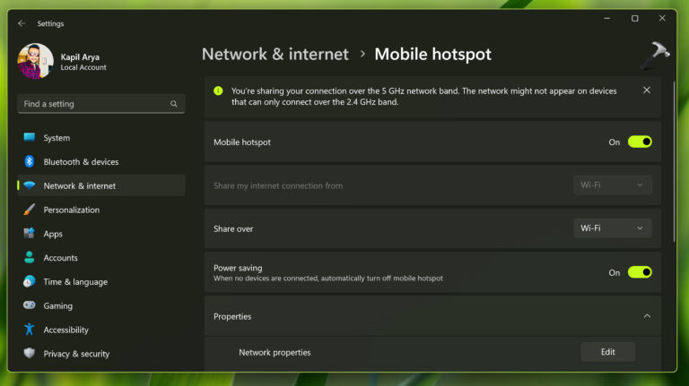 Enable or disable Mobile hotspot in Windows 11/10