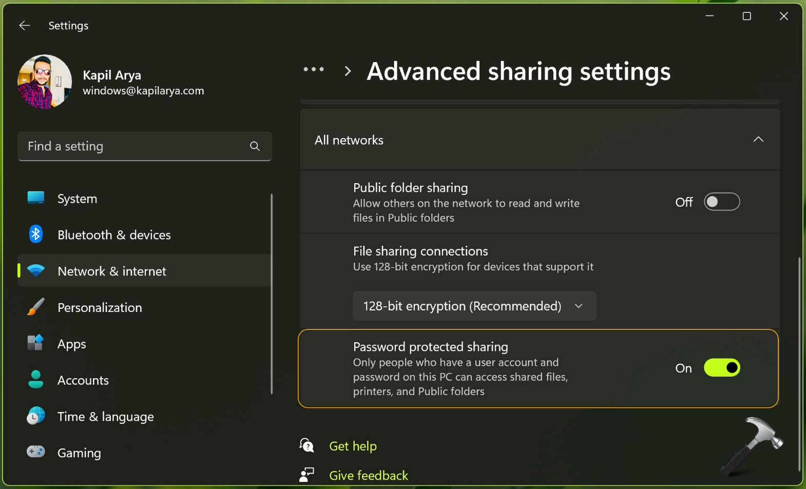Enable or Disable Password Protected Sharing in Windows 11