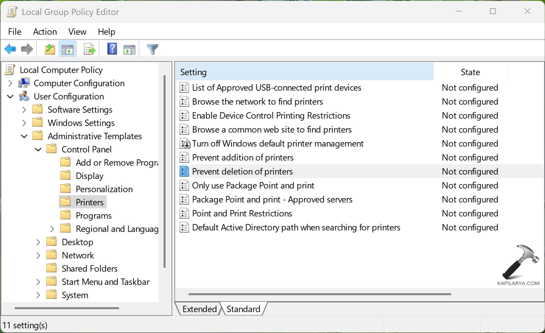 Prevent deletion of printers