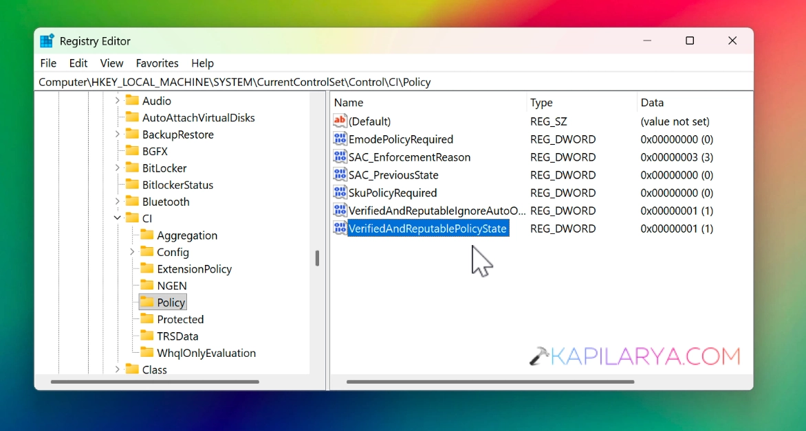 disable Smart App Control REGISTRY