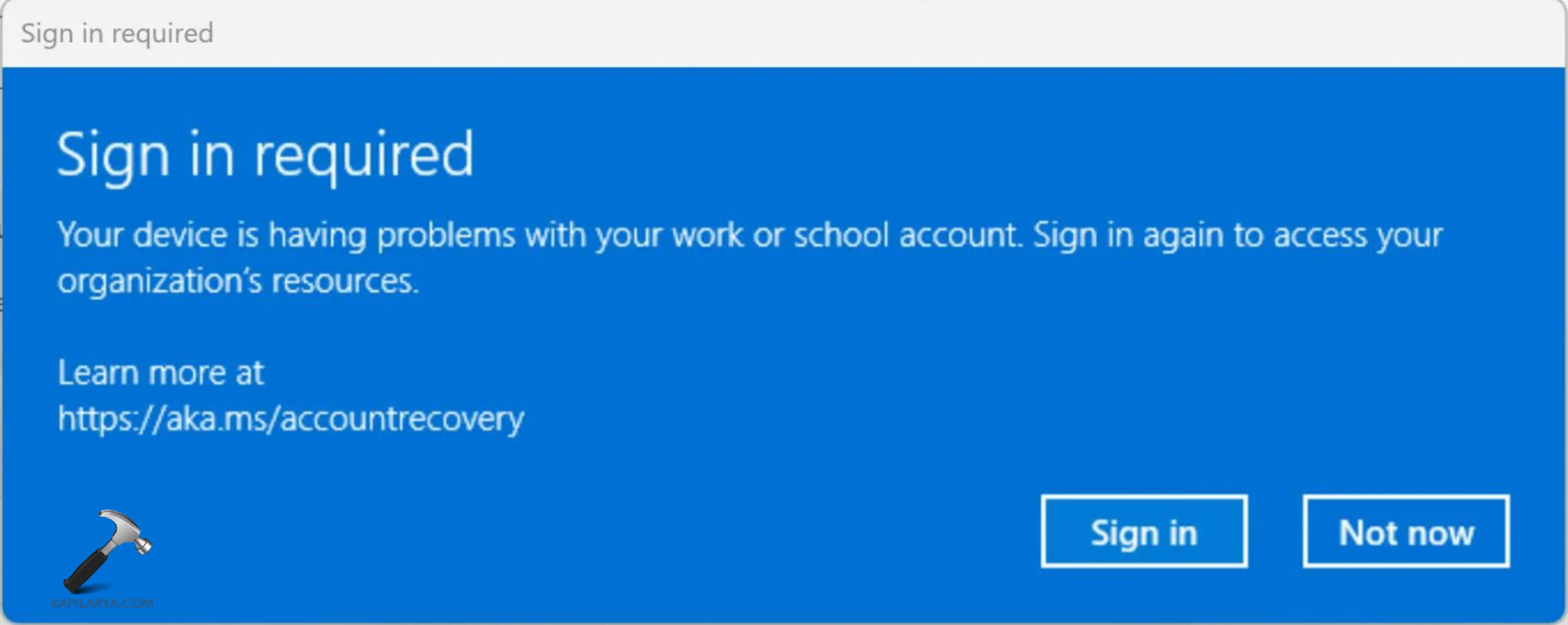 Sign in required. Your device is having problems with your work or school account. Sign in again to access your organization's resources.