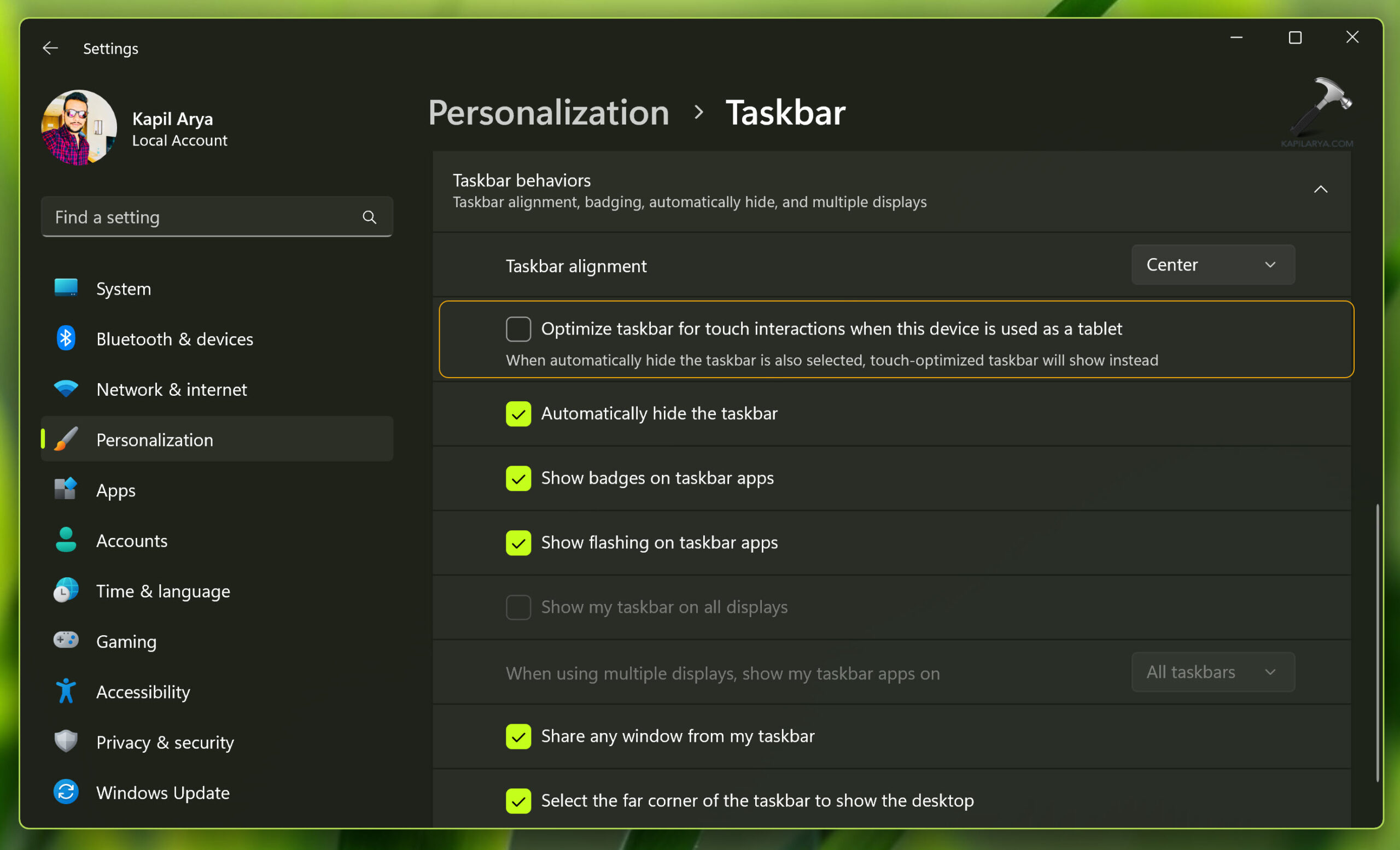 Turn off tablet mode in Windows 11