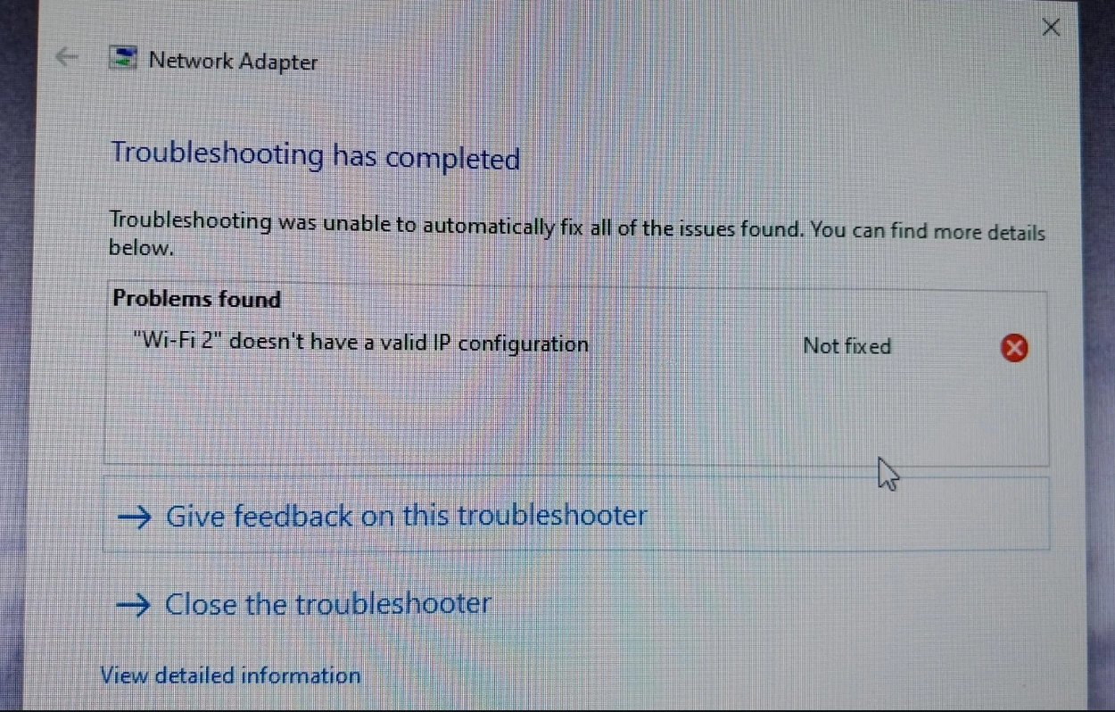 Wi-Fi doesn’t have a valid IP configuration