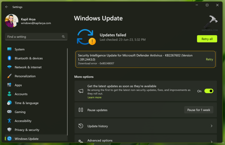 Fix: Windows Update error code 0x80248007