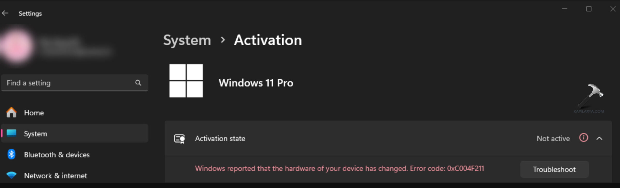 Windows reported that the hardware has changed in Windows 11