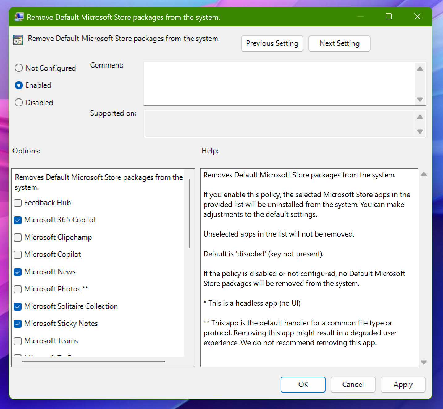 Remove Default Microsoft Store packages from the system